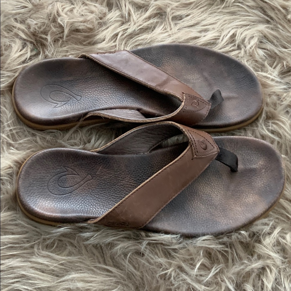 OluKai Mekila Flip Flop Leather Men's Sandals Size 10